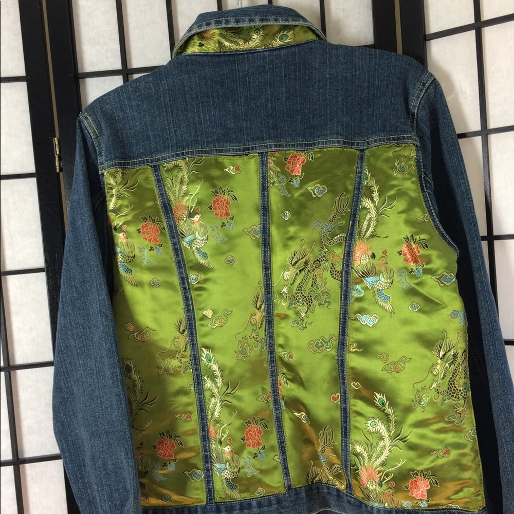 Sz L Denim Satin embroidered jacket